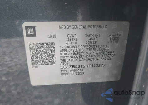 2019 Chevrolet Malibu 1Ls from USA, damaged, VIN 1G1ZB5ST2KF112877
